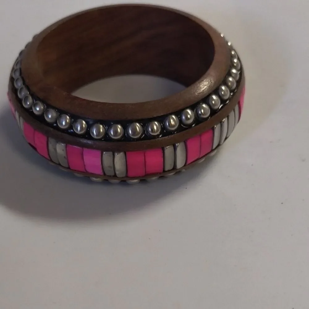 Pink and Silver Brown Bangle Bracelet